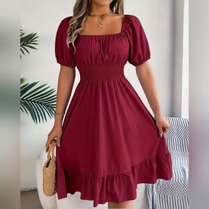 Burgundy Puff Sleeve Dress